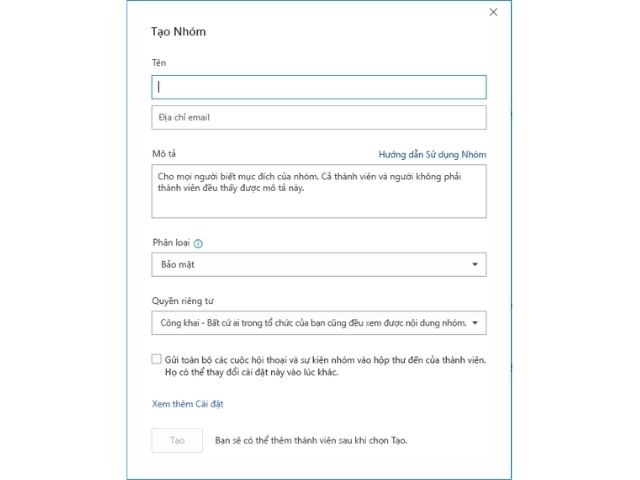 tạo group email trong outlook trên Windows