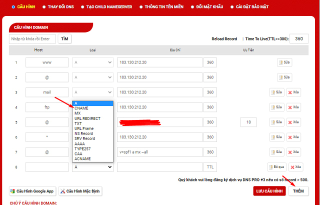 Hướng dẫn quản lý tên miền và chèn bản ghi