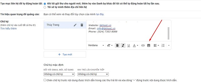 Chèn ảnh vào chữ ký gmail bằng cách thủ công