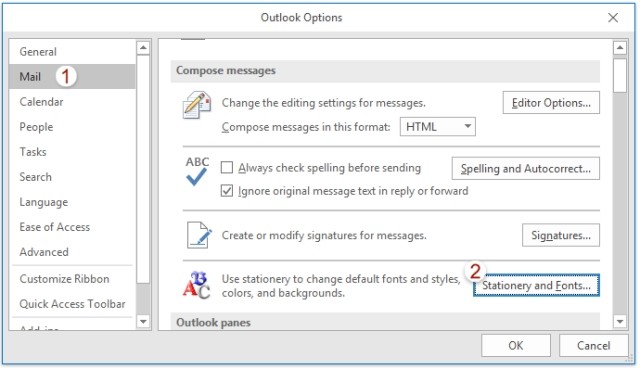 Chỉnh font chữ trong outlook trên Windows