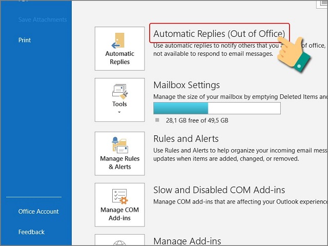 hướng dẫn Cài đặt mail tự trả lời trong outlook