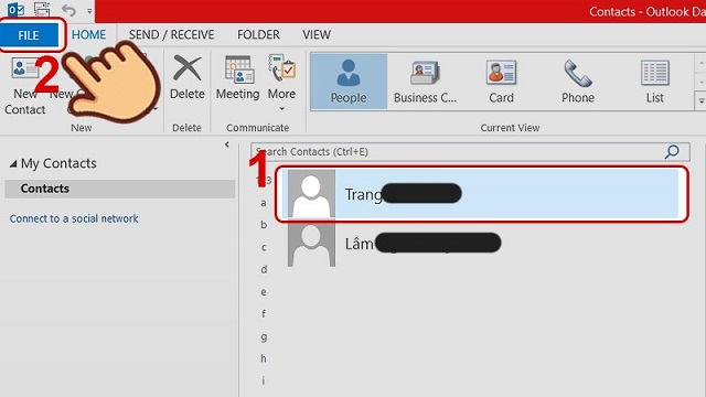 cách xuất danh bạ từ outlook ra VCF file