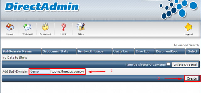 hướng dẫn thêm SubDomain vào DirectAdmin