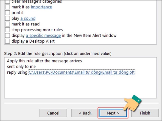 chi tiết các bước auto reply outlook