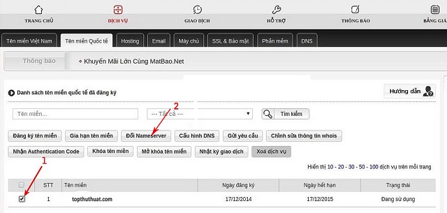 Cách trỏ tên miền tới nameservers của hosting