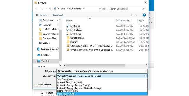 cách lưu email Outlook trên ổ cứng dưới dạng HTML