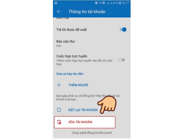 đăng xuất tài khoản Outlook trên điện thoại