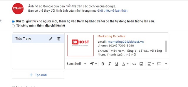 Thay đổi chữ ký gmail 