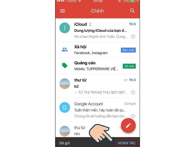 Thu hồi mail trong gmail trên điện thoại