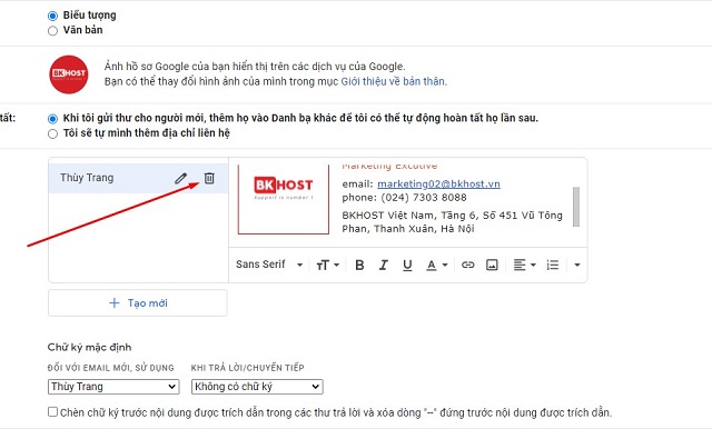 Xóa chữ ký gmail