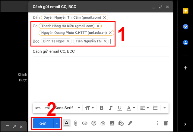 Hướng dẫn chi tiết cách cc mail và bcc mail bước 3